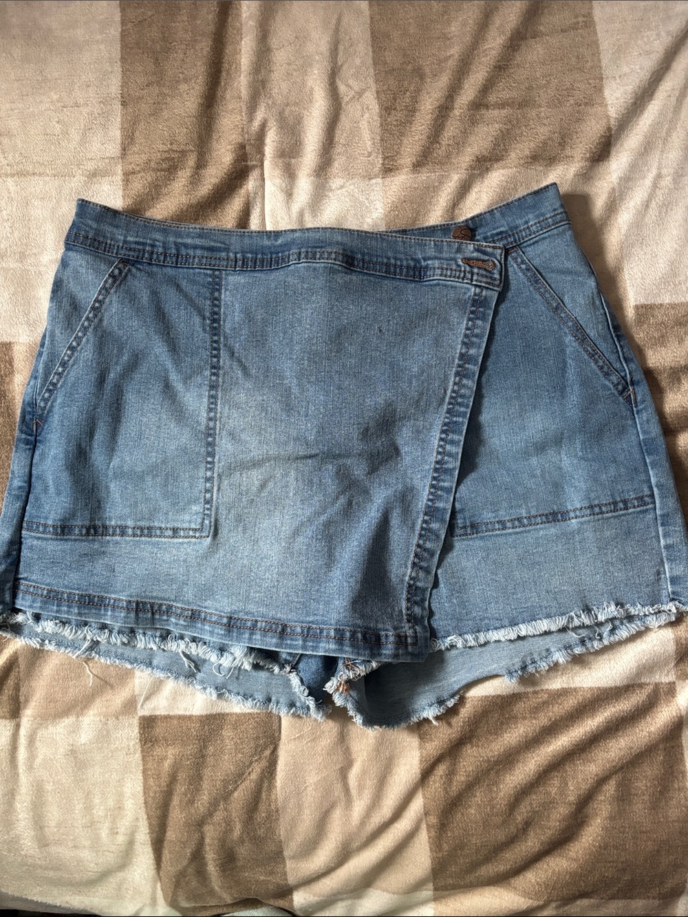 Womens Denim Wrap Skort Shorts - Light Blue